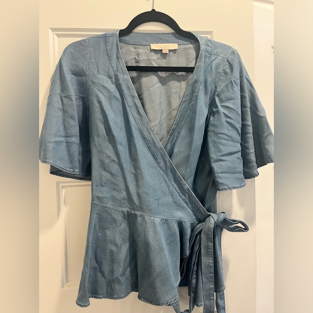 LOFT Denim Blue Wrap Blouse
